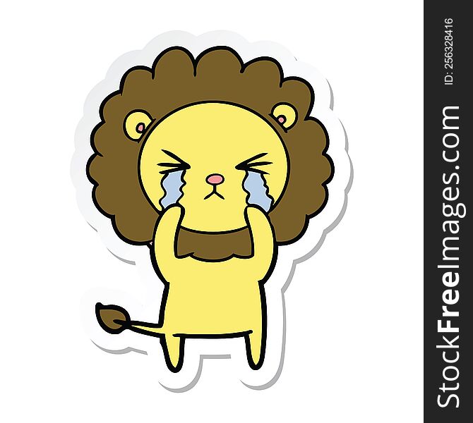 Sticker Of A Cartoon Crying Lion