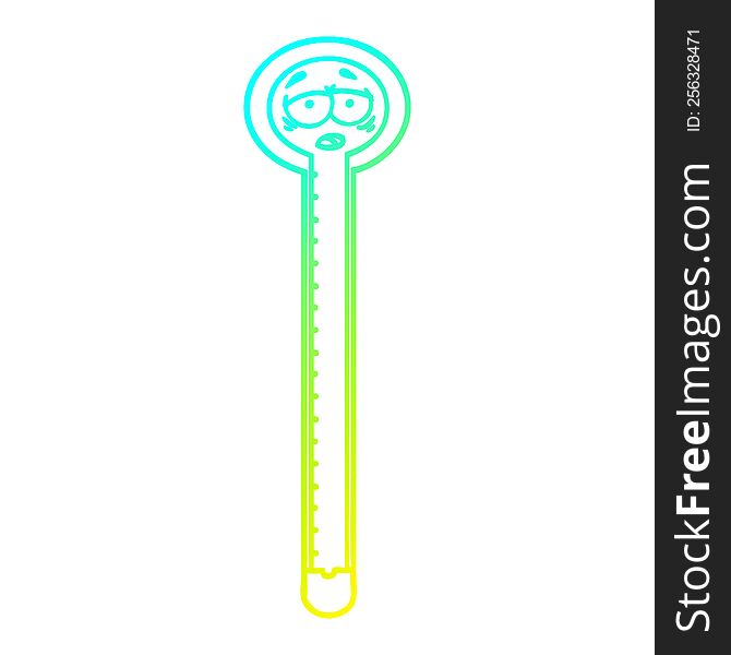 cold gradient line drawing of a cartoon thermometer