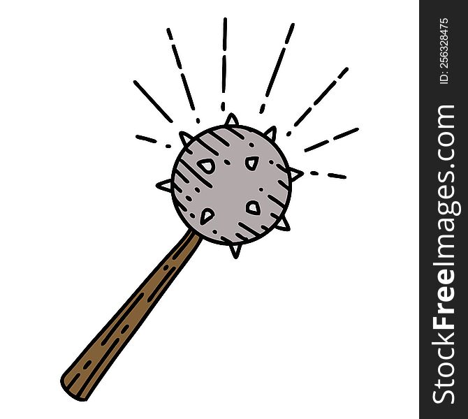 illustration of a traditional tattoo style medieval mace