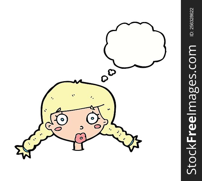 Cartoon Confused Female Face With Thought Bubble