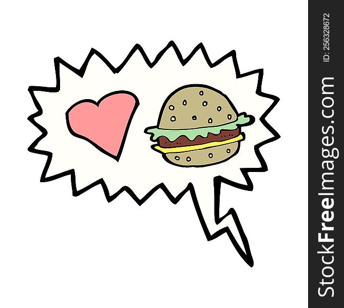 cartoon hamburger with speech bubble