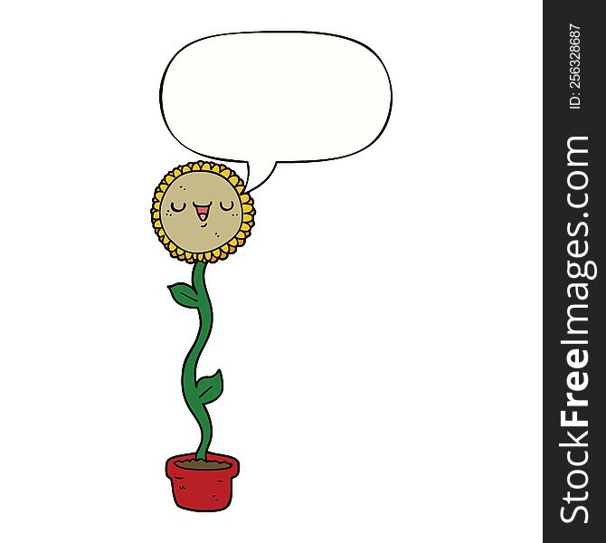 Cartoon Sunflower And Speech Bubble