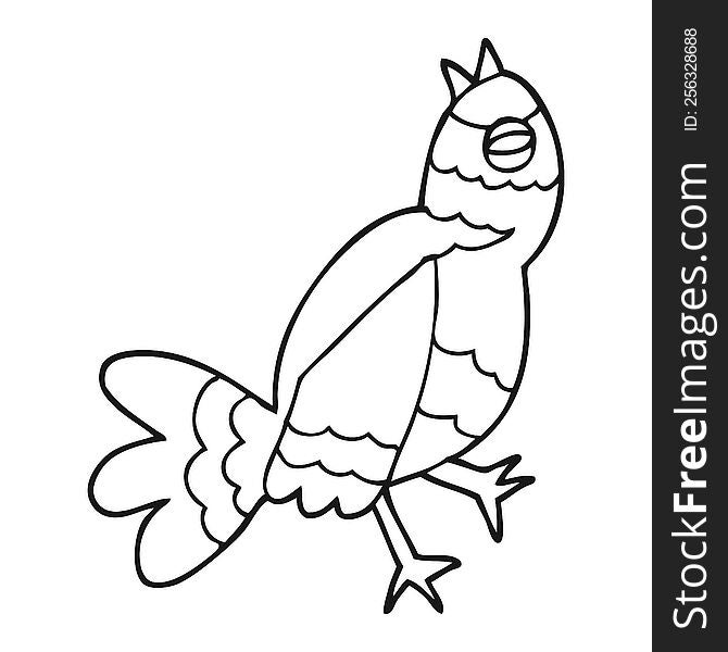 freehand drawn black and white cartoon bird