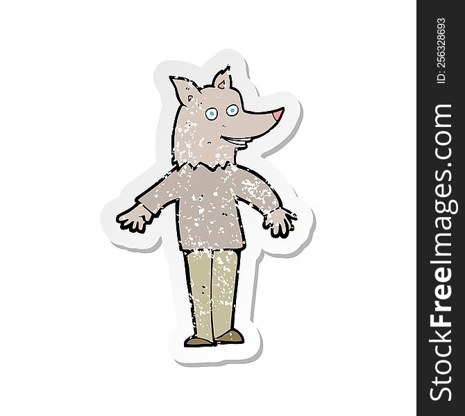 Retro Distressed Sticker Of A Cartoon Happy Werewolf