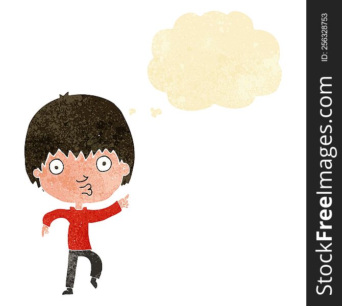Cartoon Impressed Boy Pointing With Thought Bubble