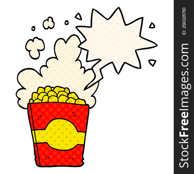 cartoon popcorn with speech bubble in comic book style