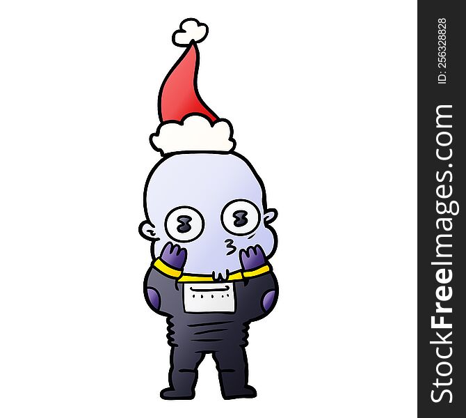 Gradient Cartoon Of A Weird Bald Spaceman Wearing Santa Hat