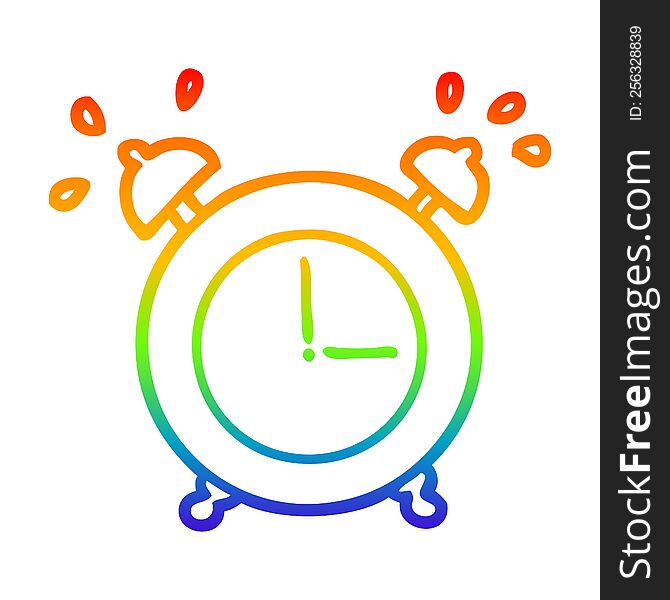rainbow gradient line drawing of a ringing alarm clock