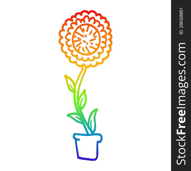 Rainbow Gradient Line Drawing Cartoon Flower Pot