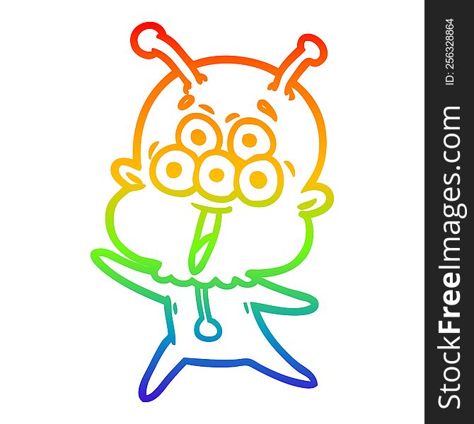 rainbow gradient line drawing of a happy cartoon alien
