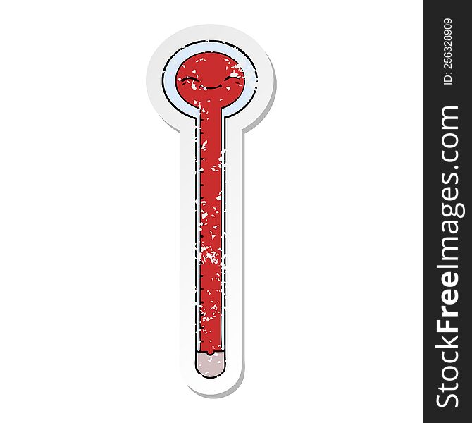 distressed sticker of a cartoon thermometer