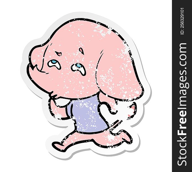 distressed sticker of a cartoon elephant remembering