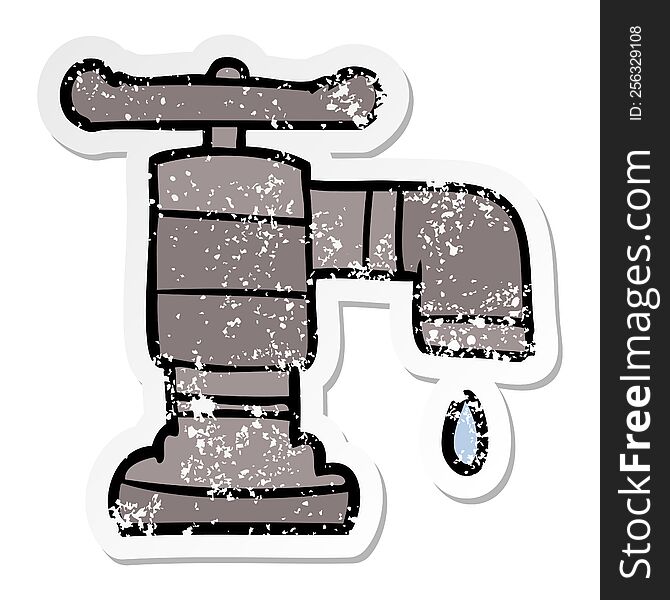 distressed sticker of a cartoon dripping faucet