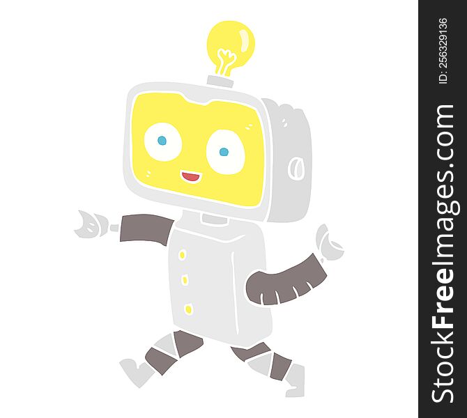 Flat Color Illustration Of A Cartoon Little Robot