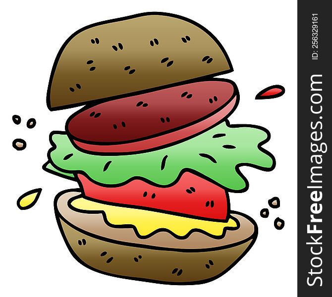 gradient shaded quirky cartoon veggie burger. gradient shaded quirky cartoon veggie burger