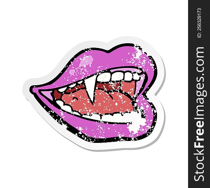 Retro Distressed Sticker Of A Cartoon Vampire Mouth