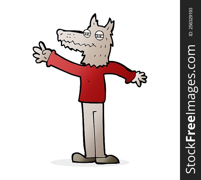 cartoon waving wolf