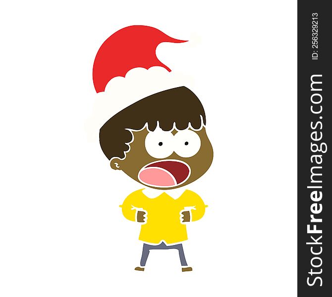 Flat Color Illustration Of A Shocked Man Wearing Santa Hat