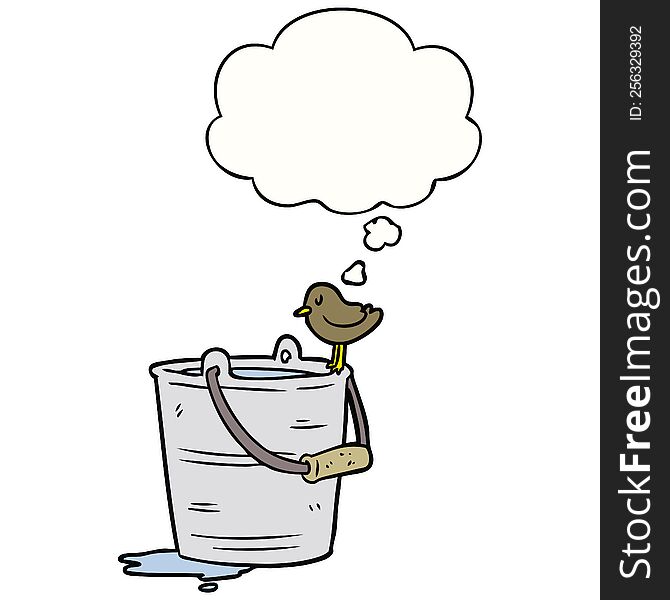 cartoon bucket of water with thought bubble. cartoon bucket of water with thought bubble