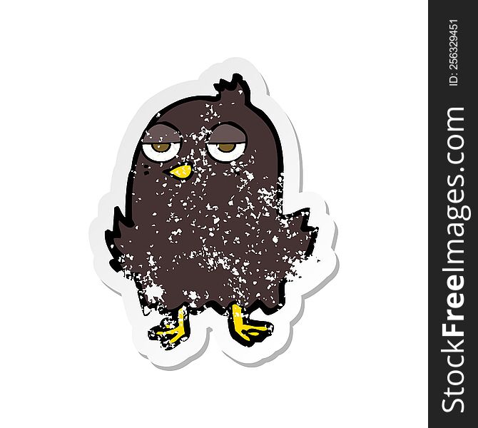 Retro Distressed Sticker Of A Cartoon Bored Bird