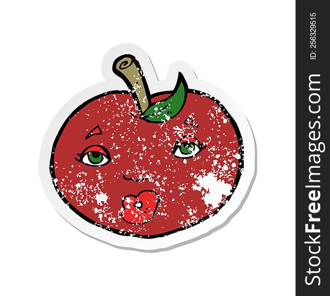 Retro Distressed Sticker Of A Cartoon Apple With Face