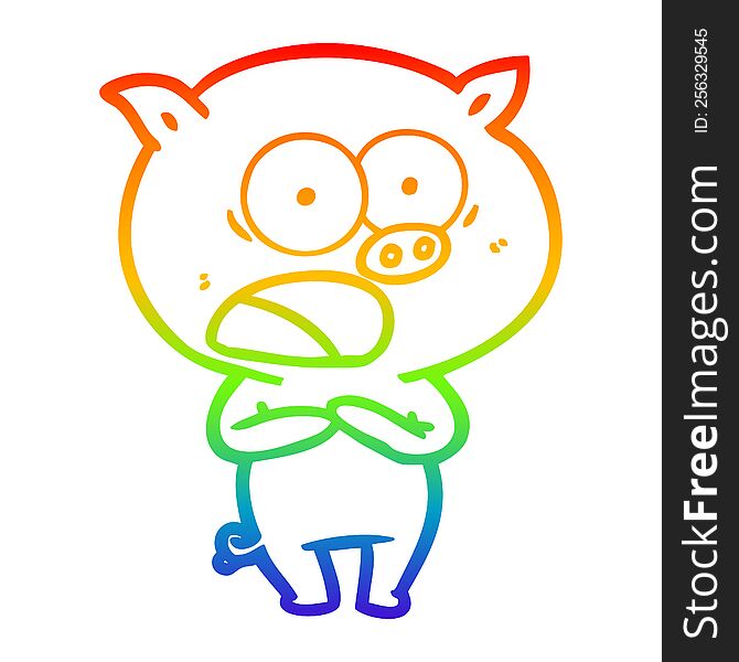 Rainbow Gradient Line Drawing Cartoon Pig Shouting