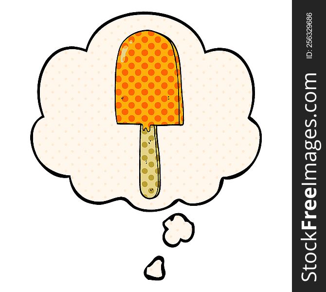 cartoon lollipop with thought bubble in comic book style