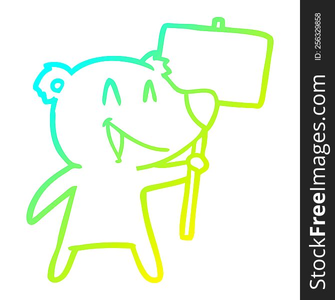 cold gradient line drawing of a protester bear cartoon