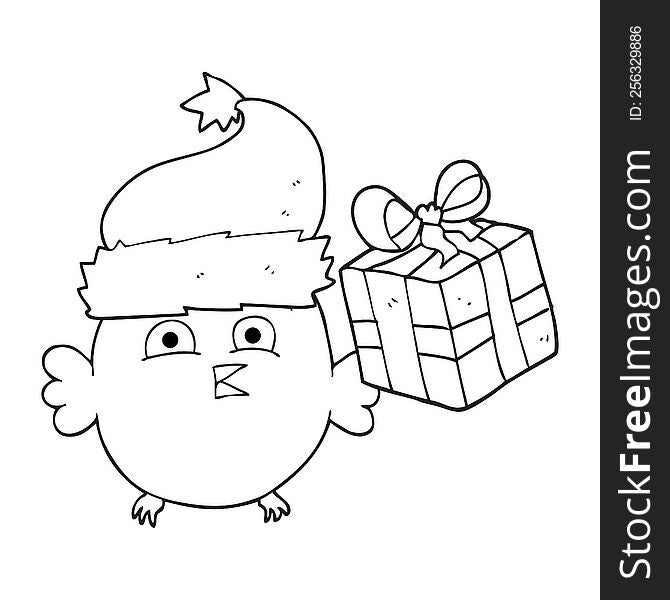 black and white cartoon  christmas owl