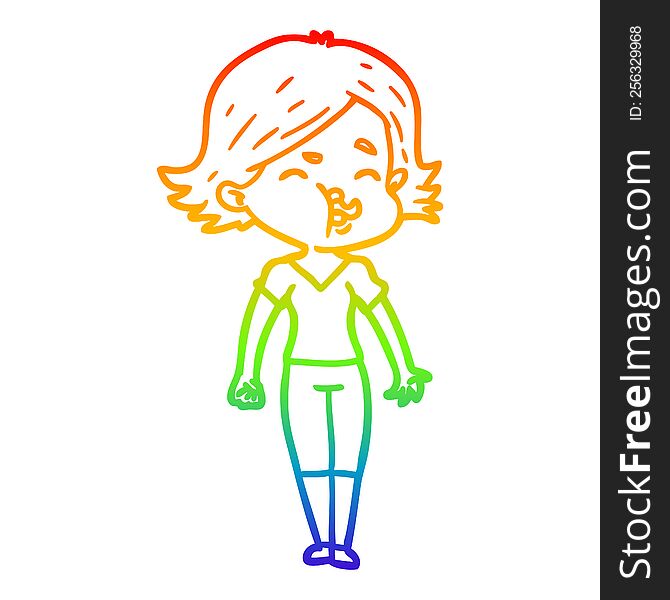 rainbow gradient line drawing of a cartoon girl pulling face