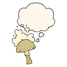 Free Cartoon Mushroom With Spore Cloud And Thought Bubble In Comic Book Style Royalty Free Stock Image - 256330746