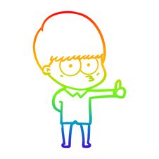 Rainbow Gradient Line Drawing Curious Cartoon Boy Giving Thumbs Up Sign Stock Photo