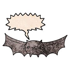 Cartoon Vampire Bat And Speech Bubble In Retro Texture Style Stock Photo