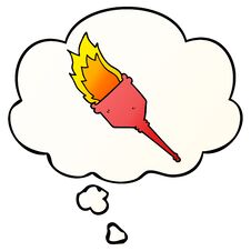 Cartoon Flaming Torch And Thought Bubble In Smooth Gradient Style Royalty Free Stock Photo