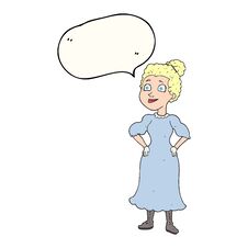 Speech Bubble Cartoon Victorian Woman In Dress Stock Photo