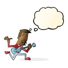 Cartoon Man Playing Electric Guitar With Thought Bubble Stock Image