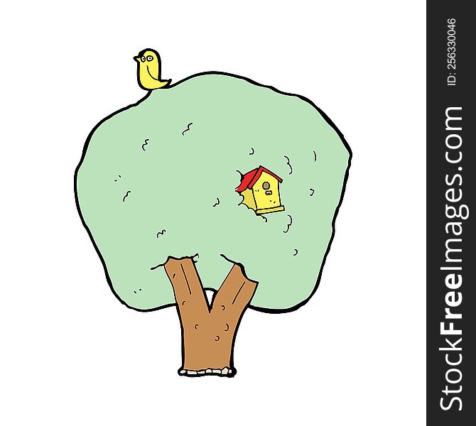 cartoon tree with birdhouse