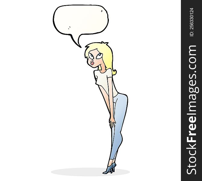 Cartoon Attractive Girl With Speech Bubble