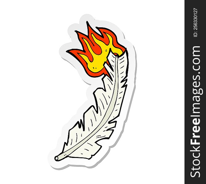 sticker of a cartoon burning feather