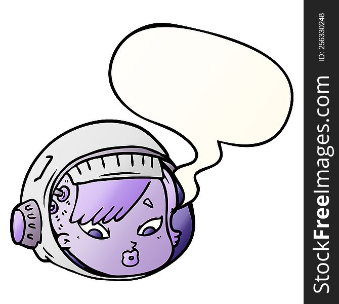 Cartoon Astronaut Face And Speech Bubble In Smooth Gradient Style