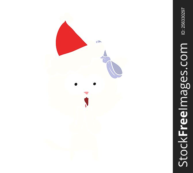 Flat Color Illustration Of A Cat Wearing Santa Hat
