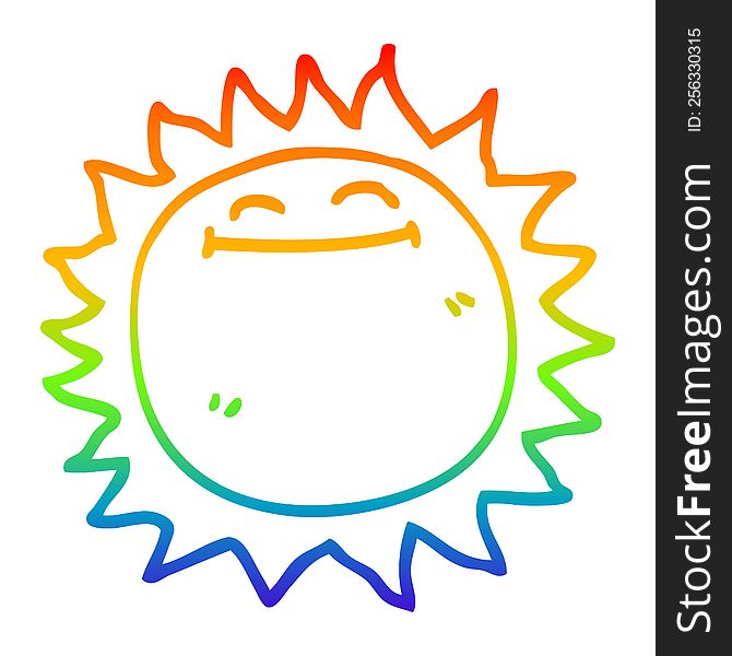 rainbow gradient line drawing of a cartoon shining sun