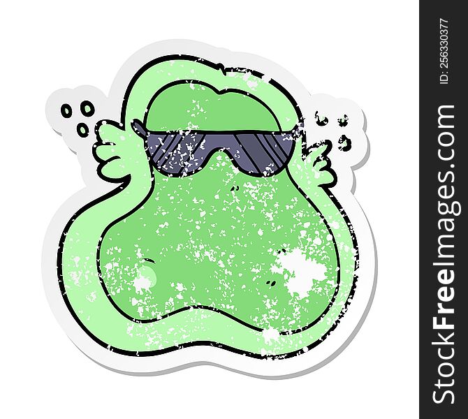 distressed sticker of a cool cartoon amoeba