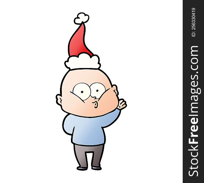 Gradient Cartoon Of A Bald Man Staring Wearing Santa Hat