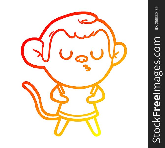 Warm Gradient Line Drawing Cartoon Calm Monkey