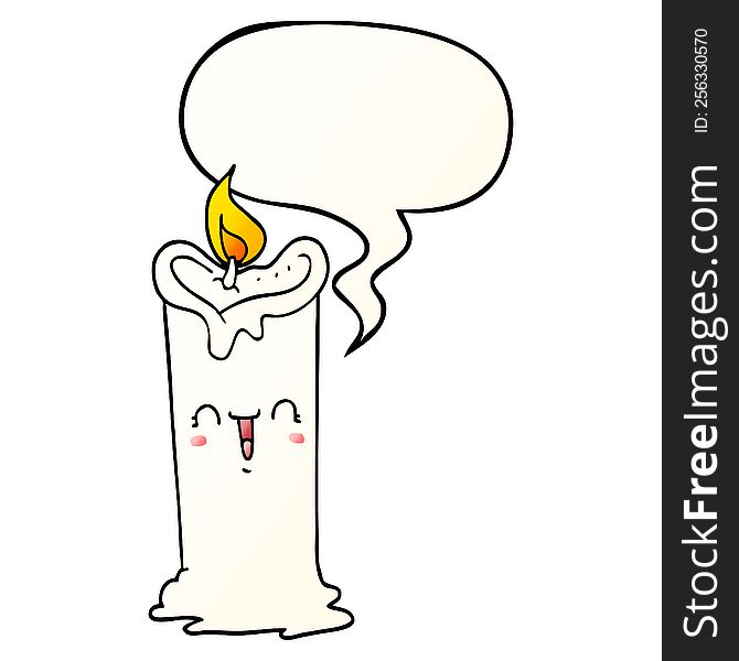 Cartoon Happy Candle And Speech Bubble In Smooth Gradient Style