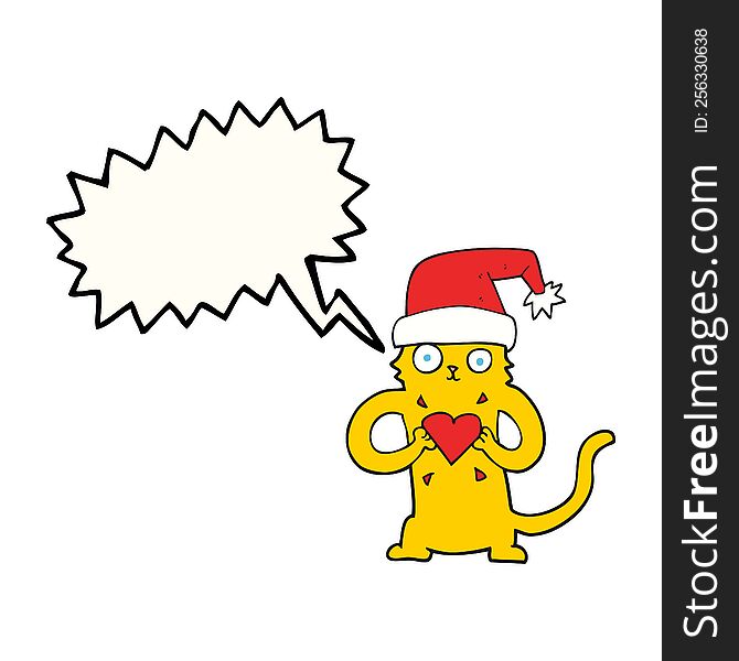 freehand drawn speech bubble cartoon cat loving christmas