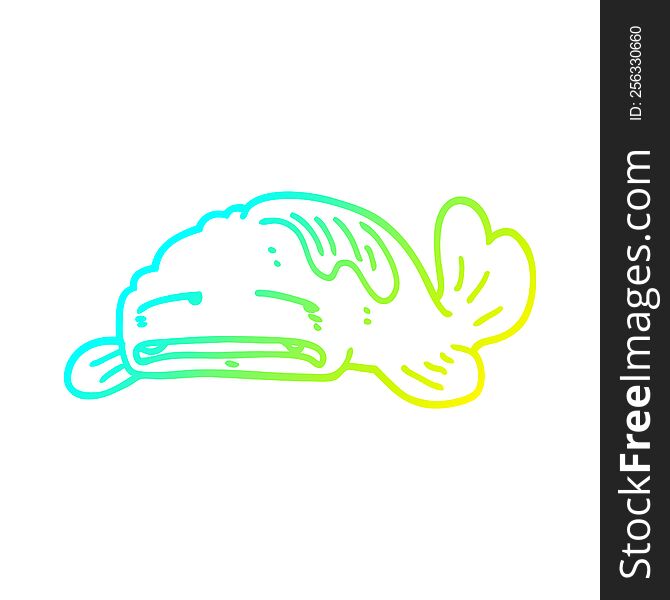 cold gradient line drawing of a cartoon sad old fish