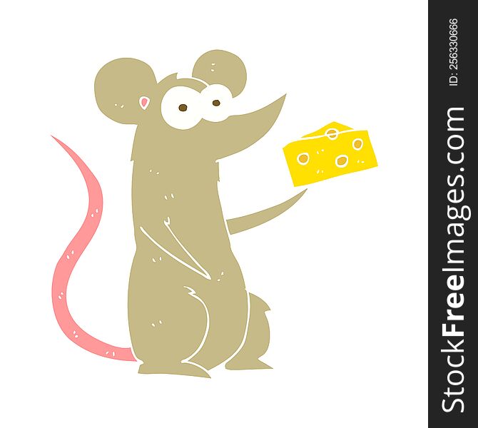 Flat Color Illustration Of A Cartoon Mouse With Cheese