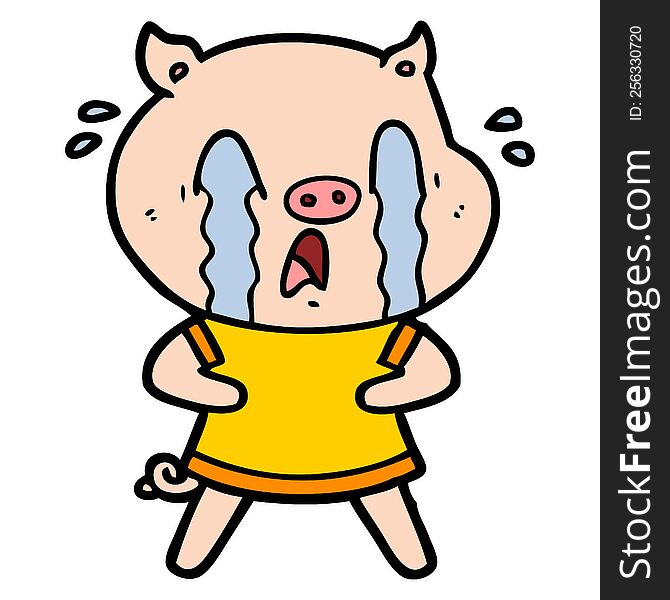 crying pig cartoon wearing human clothes. crying pig cartoon wearing human clothes